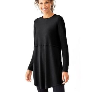 J Jill Grace Wool Blend Black Long Sleeve Tunic Top With Empire Waist